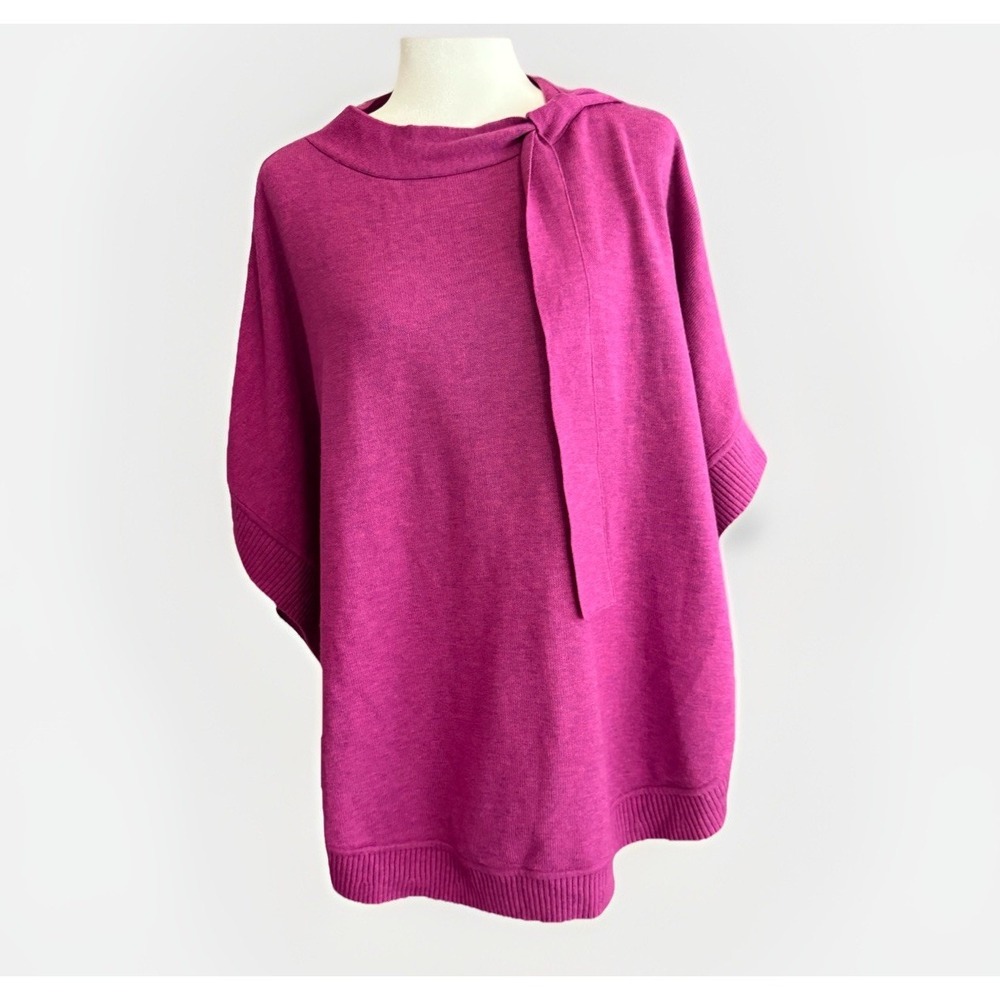 Talbots Tie Neck Soft Knit Poncho Cape Pink Purple Top Layer Sash Lightweight Lg - Picture 5 of 12